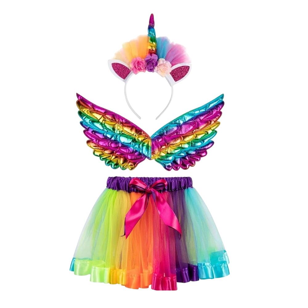 Unicorn Costume 5-8 Yrs Rainbow Tutu Wings & Headband Ballet Princess Dress Up